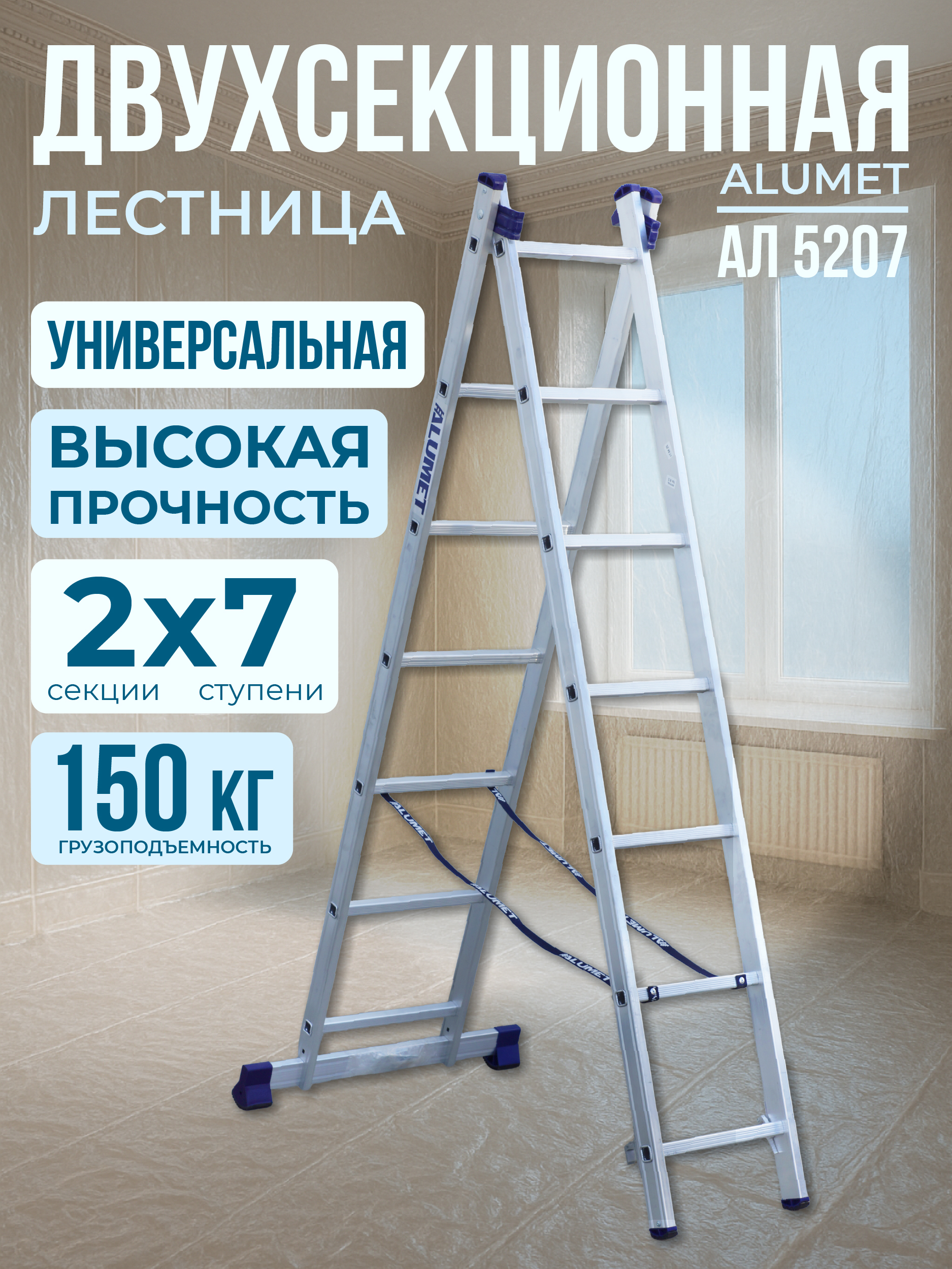 7qf2nov1z1uaju0o6m5d51jt2om69oe4 Лестница двухсекционная Alumet Ал 5207